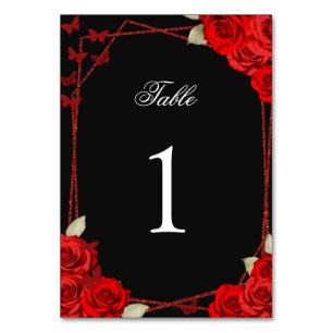 Élégantes Roses Rouges Numéro de Table pour Quince