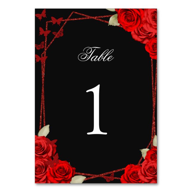 Élégantes Roses Rouges Numéro de Table pour Quince (Par défaut)