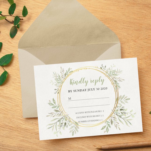 Élégantes RSVP de mariage avec verdure et cadre do (Créateur téléchargé)