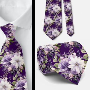 Élégants cravates florales violettes et blanches
