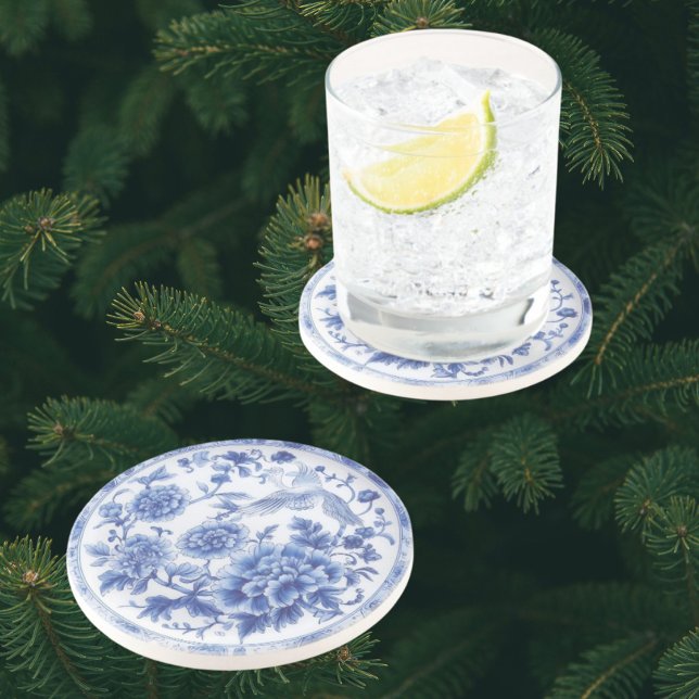 Élégants dessous de verre en grès bleu et blanc de (Elegant blue and white chinoiserie coasters)