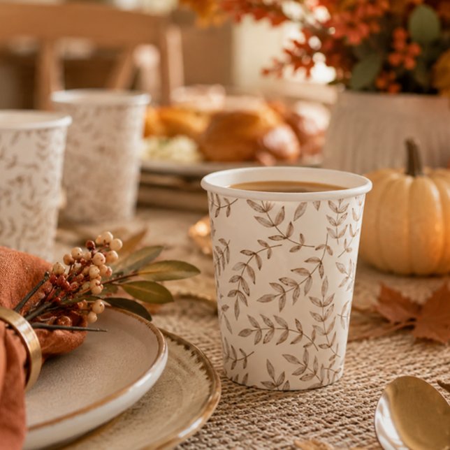 Élégants gobelets en papier feuilles d'automne aqu (Cozy autumn paper cups)