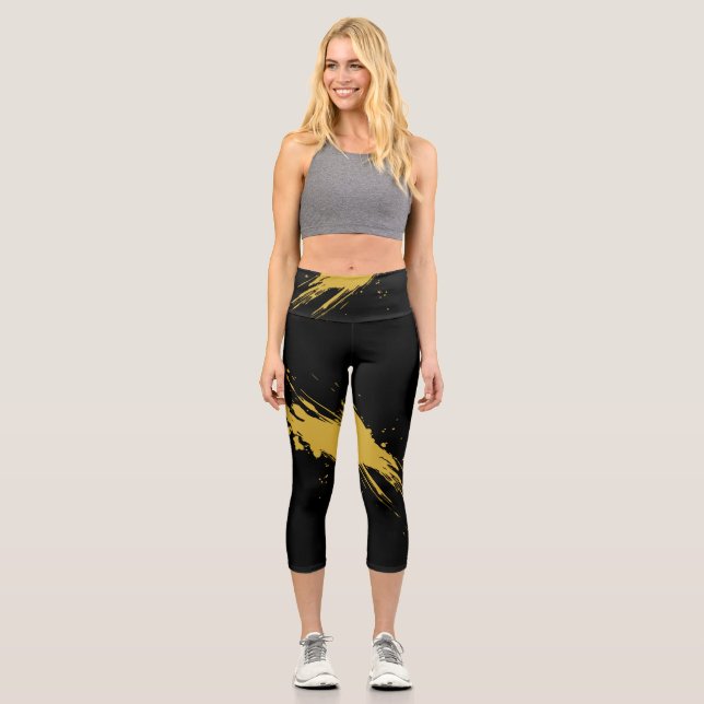 Élégants leggings noirs capri taille haute Active  (Recto)