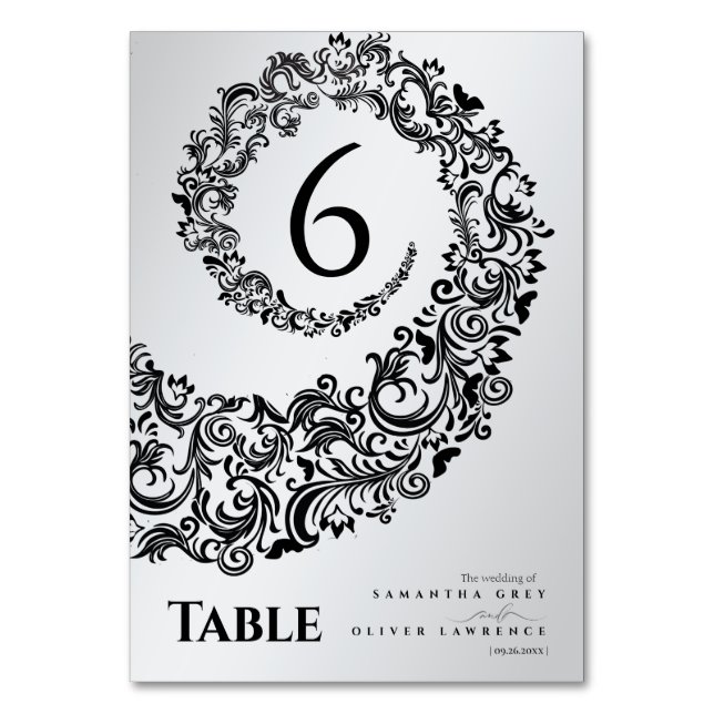 Élégants Numéros de Table Mariage en Damassé Noir  (Par défaut)