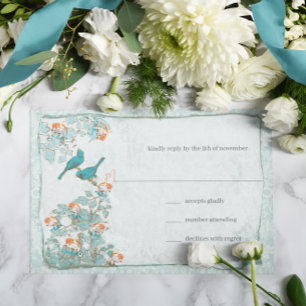 Élégants Oiseaux de Corail Turquoise Damassé RSVP