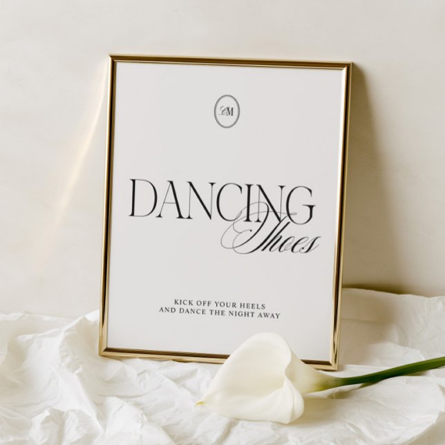 Élégants Panneaux de Mariage Chaussures de Danse N (Elegant Black & White Dancing Shoes Wedding Sign)