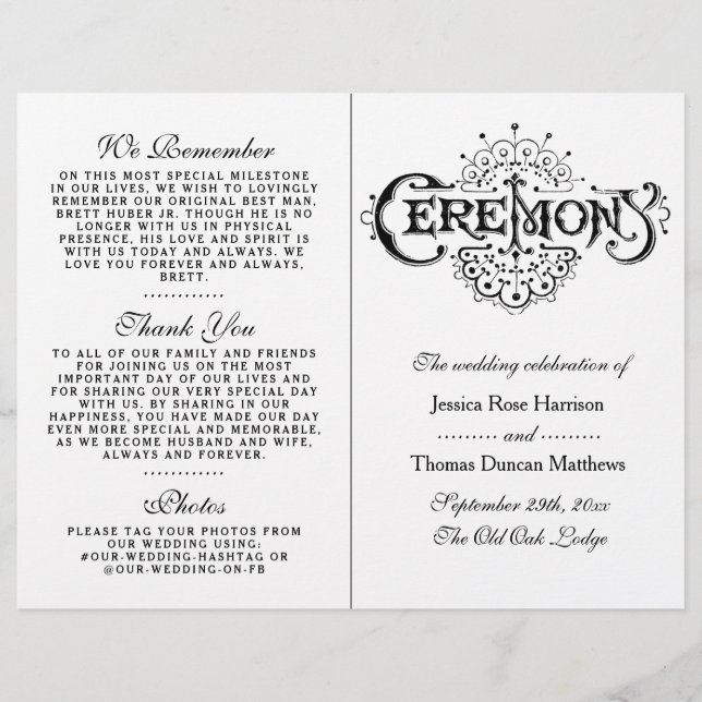 Élégants programmes de cérémonie de Mariage noir e (Devant)