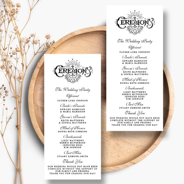 Élégants programmes de cérémonie de Mariage noir e (Créateur téléchargé)