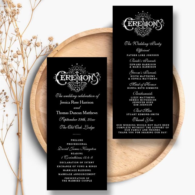 Élégants programmes de cérémonie de Mariage noir e (Créateur téléchargé)