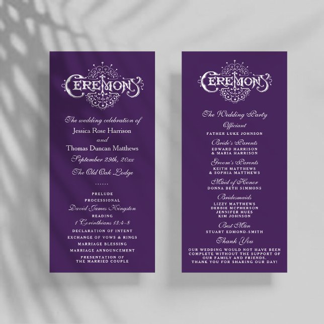 Élégants Programmes De Cérémonie De Mariage Violet (Créateur téléchargé)