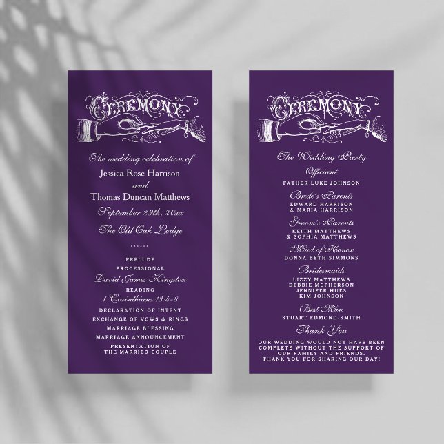Élégants Programmes De Cérémonie De Mariage Violet (Créateur téléchargé)