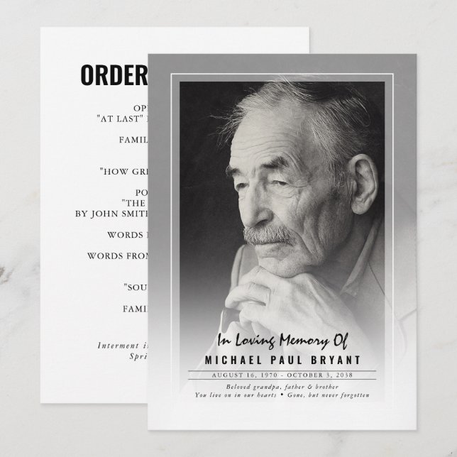 Élégants Programmes De Cérémonie Funéraire Avec Ph (Devant / Derrière)