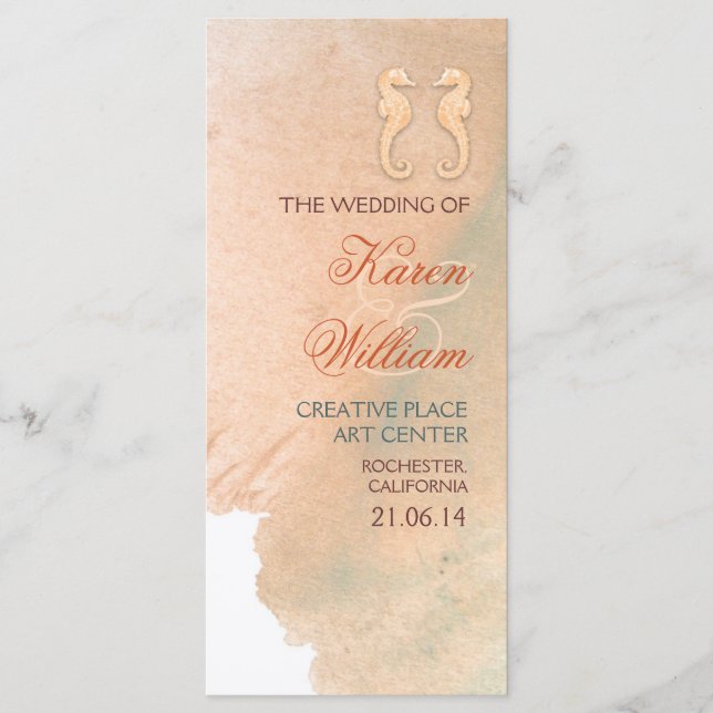 Élégants programmes de mariage sur la plage (Devant)