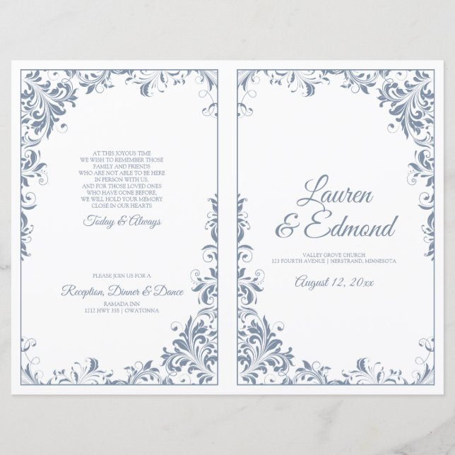 Élégants programmes de mariage Vignes Vintage Bleu (Devant)