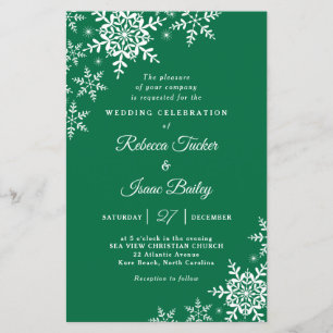 Élégants Snowflakes Plaid Green Faire-part de mari