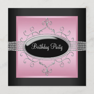 Elegnat Rose Black Invitations de fête d'anniversa