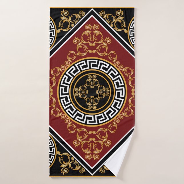 Elément baroque fleuri doré avec motif grec sur  (Serviette de bain)