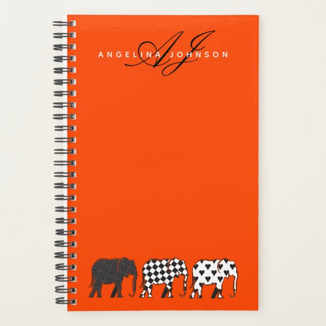 Élément Noir Blanc et Orange Monogramme Nom (Devant)