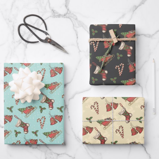 Éléments de Noël anciens enveloppant des feuilles  (Recto)