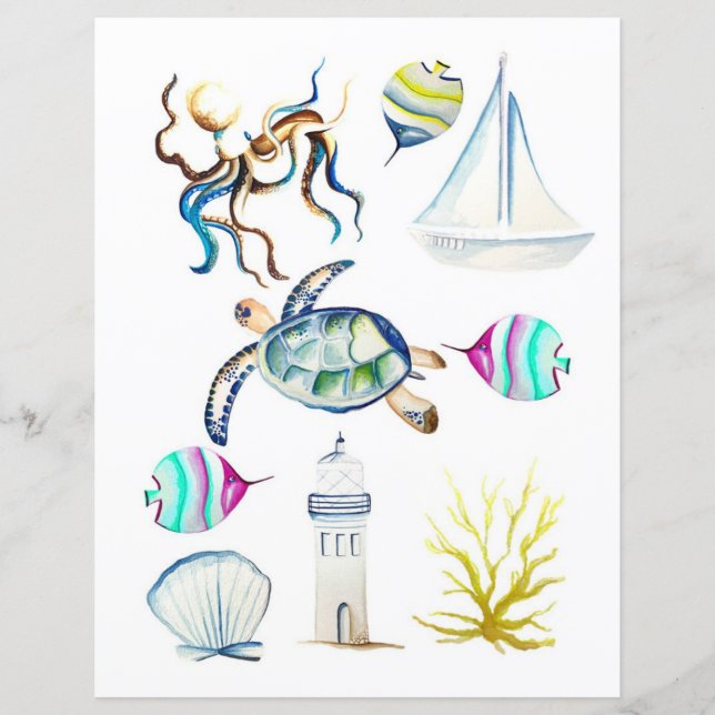 Éléments d'océan à l'aquarelle à découper et à col (Devant)