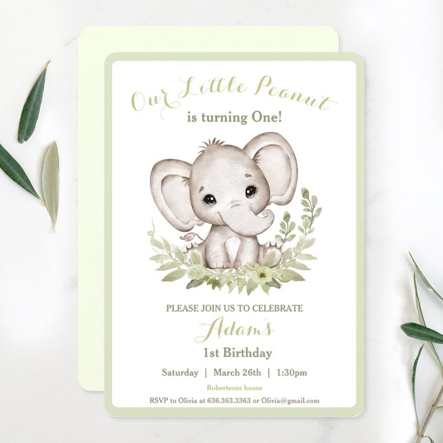 Eléphant 1er anniversaire Boy Invitation Custom Ag (Elephant 1st Birthday Boy Invitation Custom Age)