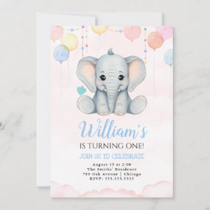 Elephant 1er anniversaire Invitation garçon