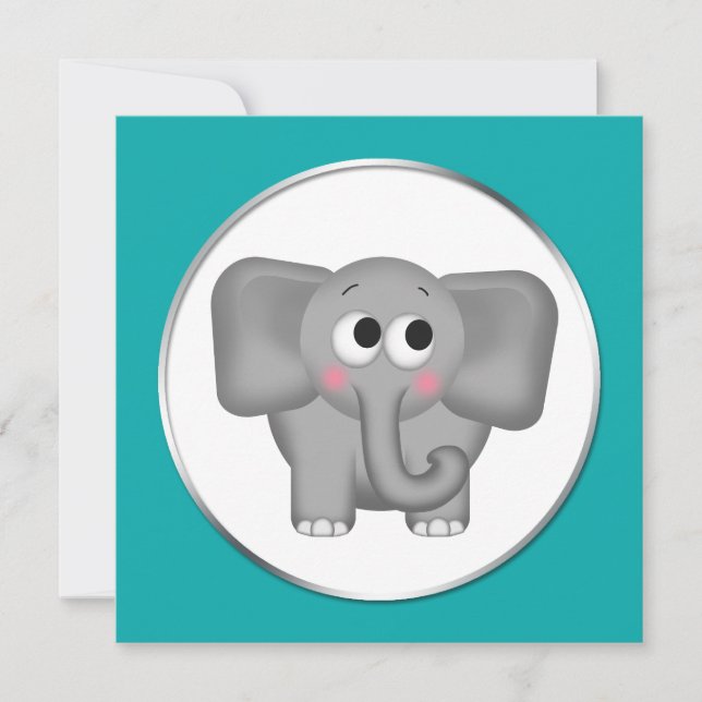 Éléphant adorable - invitations turquoises de baby (Devant)