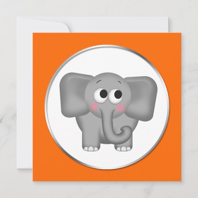 Eléphant adorable - Orange Baby Shower Invitations (Devant)