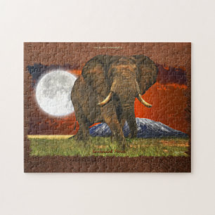 Elephant africain avec lune et Puzzle du Mont Kili