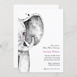 Eléphant aquarelle   invitation Baby shower