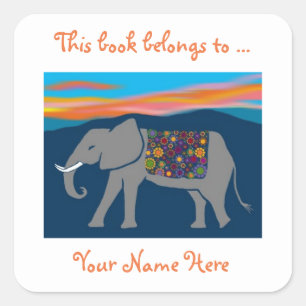 Elephant at Dusk Ex Libris Stickers Plaque