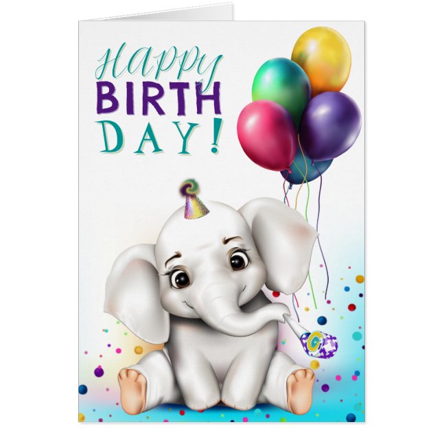 Éléphant au chapeau de fête d'anniversaire (Devant)