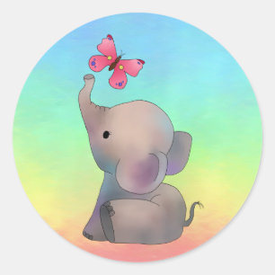 Éléphant avec autocollants roses de papillon