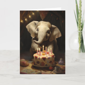 Elephant avec un gâteau d'anniversaire - Carte