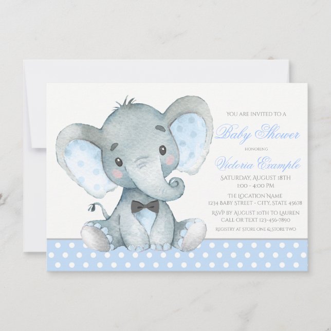 Elephant Baby Boy Shower Invitations (Devant)