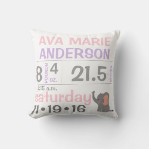 Eléphant Baby Girl Faire-part Jeter oreiller
