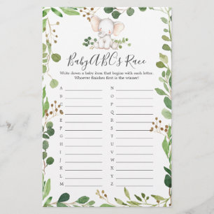 Elephant Baby shower ABC's Race Game