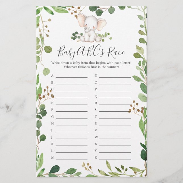 Elephant Baby shower ABC's Race Game (Devant)