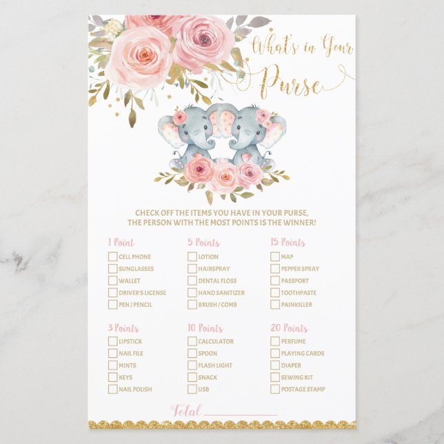 Eléphant Baby shower Ce qui est dans votre jeu de  (Devant)