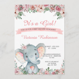 Eléphant baby shower invitation floral