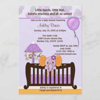 ÉLÉPHANT Baby shower Invitation PURPLE CJ-E