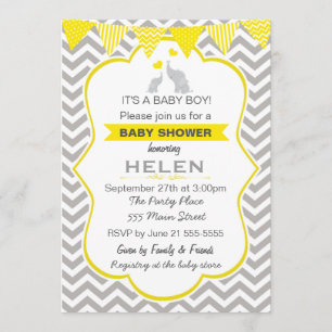 Elephant Baby shower jaune Chevron Invitation