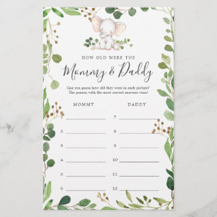 Elephant Baby shower Quel Âge Avaient-Ils Jeu Cart