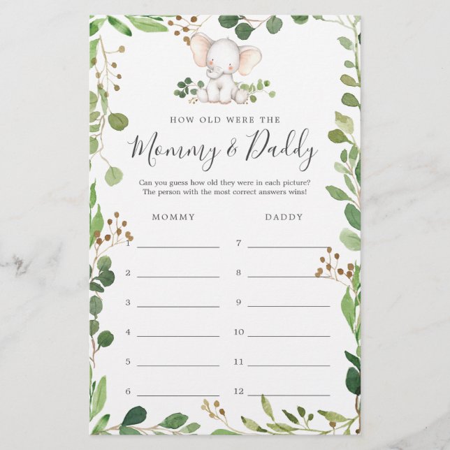 Elephant Baby shower Quel Âge Avaient-Ils Jeu Cart (Devant)