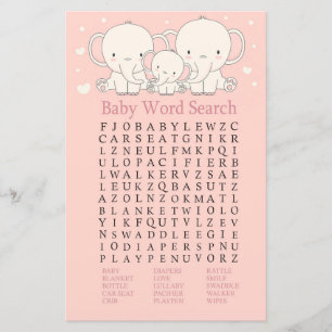 Eléphant Baby shower Word Jeu de recherche