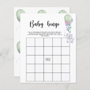 Eléphant & ballon - Baby shower jeu de bingo