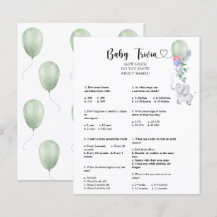 Éléphant & Ballon -Bébé Quiz Jeu de Baby Shower