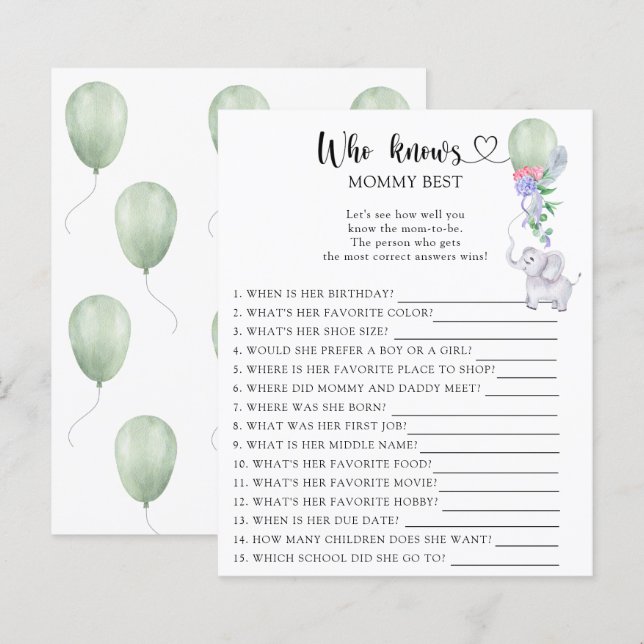 Éléphant & Ballon - Qui connaît le mieux maman (Devant / Derrière)