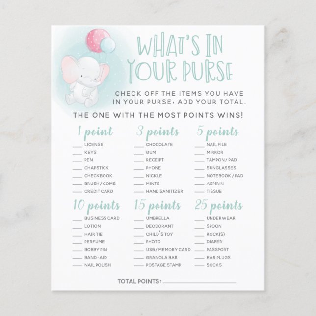 Eléphant Ballons Baby shower Jeu de bourse (Devant)