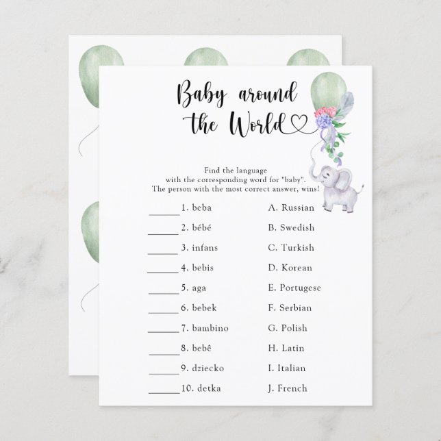 Elephant & Balloon - Baby autour du monde jeu (Devant / Derrière)